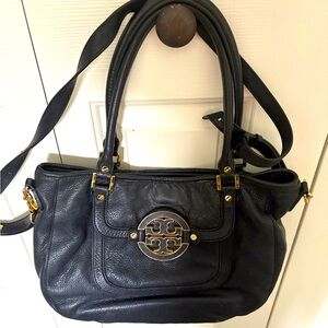 Tory Burch Black Leather Amanda Classic Hobo Crossbody Handbag